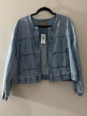Torrid Light Wash Denim Collarless Cropped Jacket